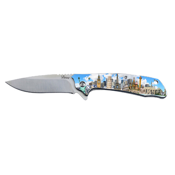 World Travel Print Pocket Knife