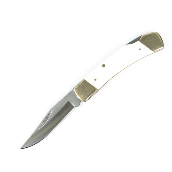 White Bone Clip Blade Lockback