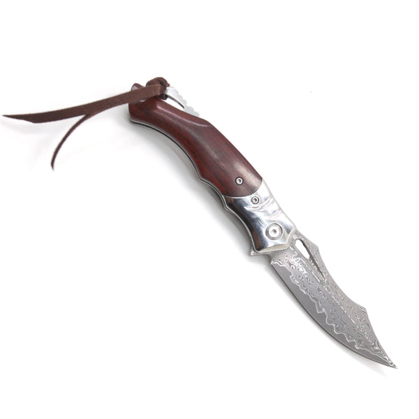 Damascus Rosewood Handle Pocket Knife
