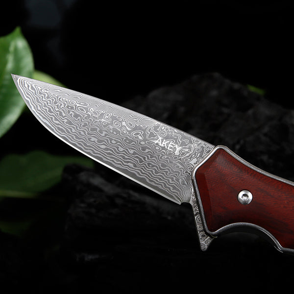 Damascus Red Sandal Wood Folding Knife