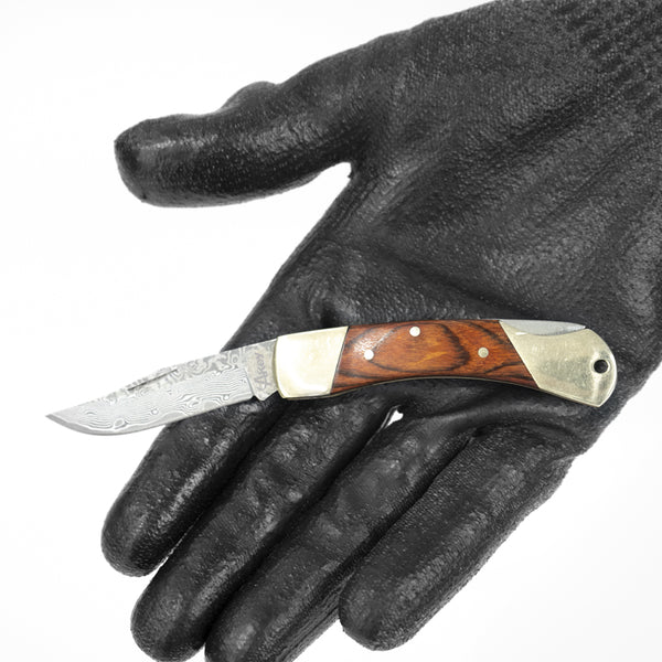 Damascus Clip Blade Wood Lockback Knife