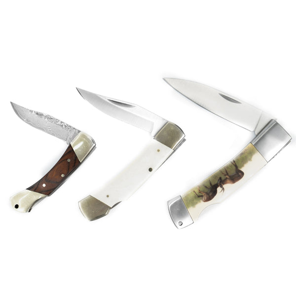 Damascus Clip Blade Wood Lockback Knife