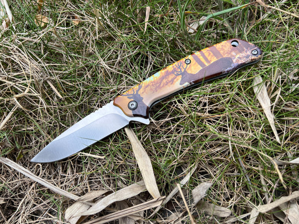 Red Deer frame lock hunting knife