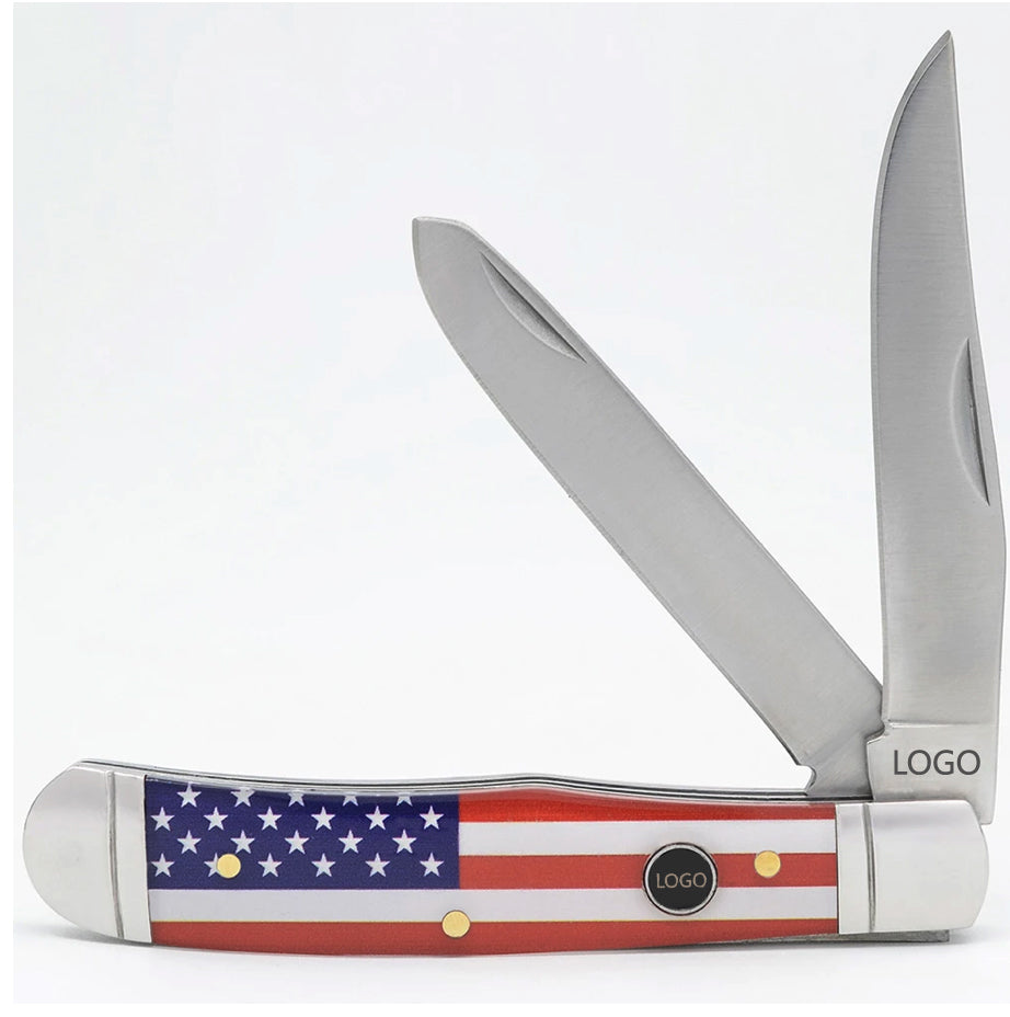 US Flag Inlay Shield Trapper Knife