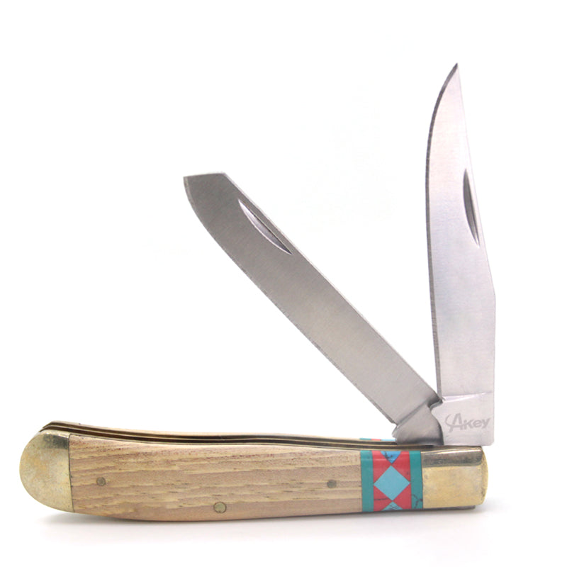 Wood Handle print Trapper Folding Knife